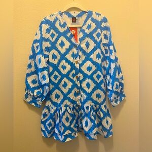 CUPCAKE BLUE‎ AND WHITE MINI DRESS LONG SLEEVES WITH RUFFLES